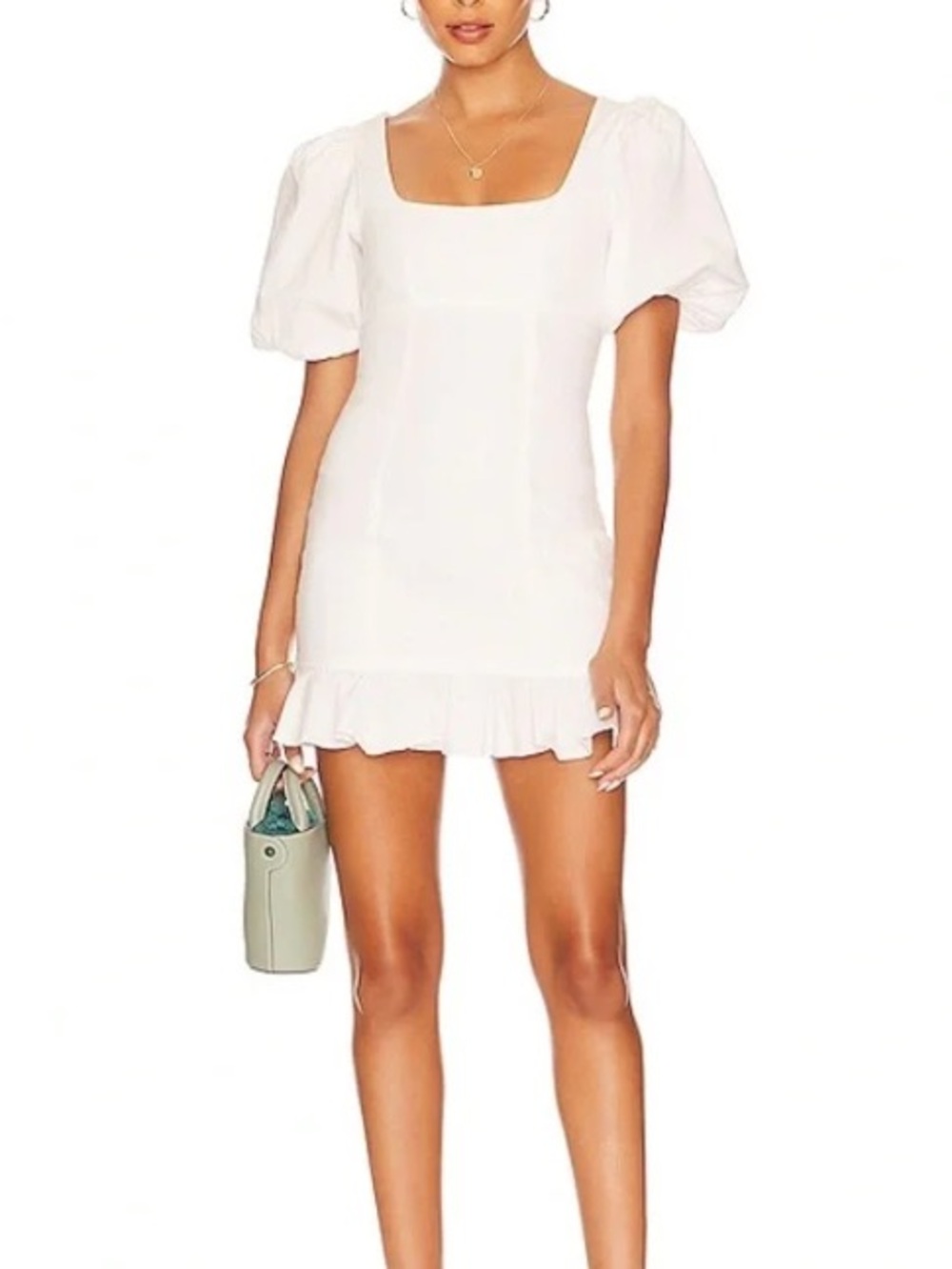 Lovers + Friends White Square-Neck Puff Sleeve Mini Dress